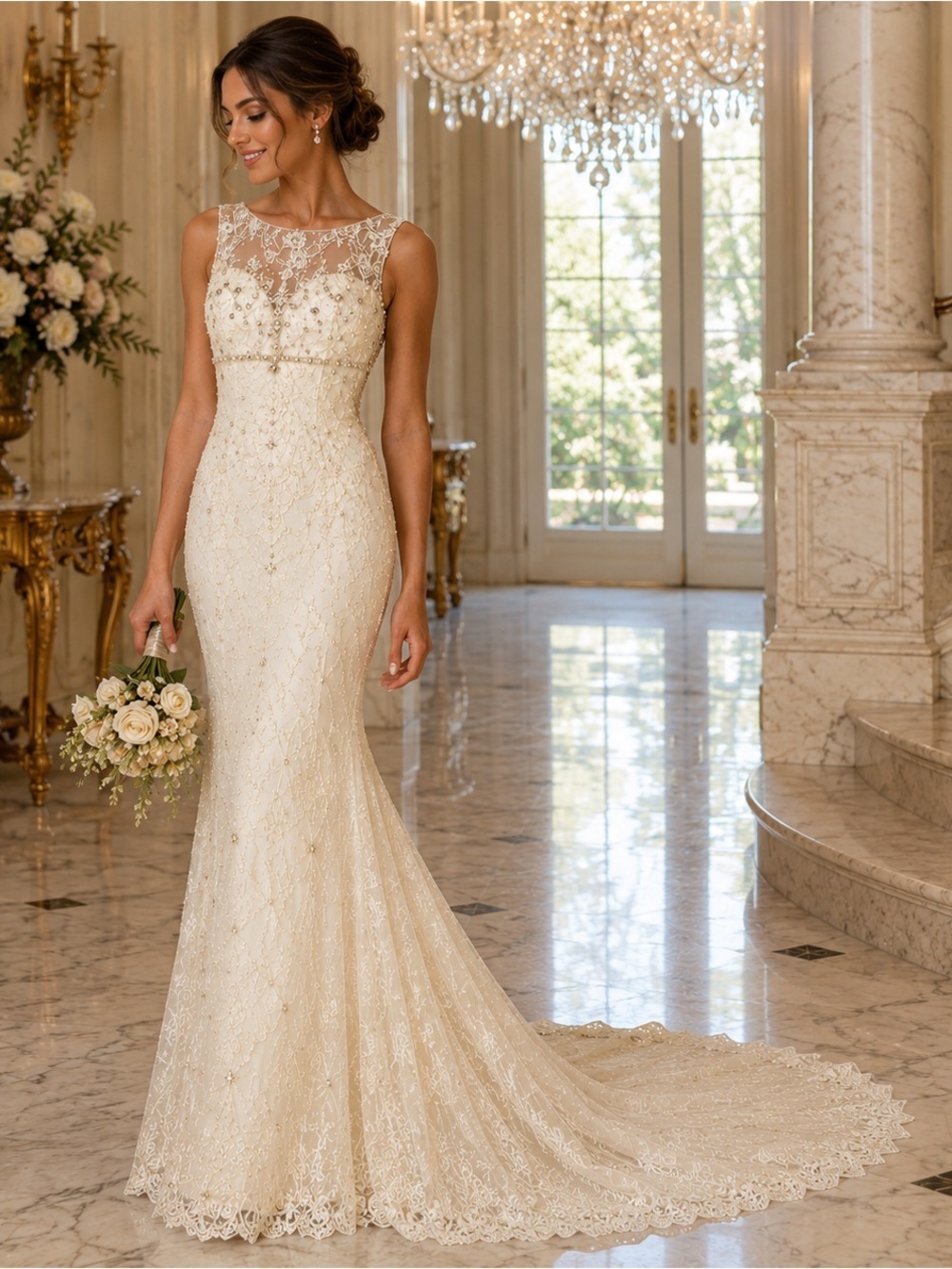 Sherri Hill Ivory Beaded Lace Formal Gown Bridal Pageant NWT Size 0